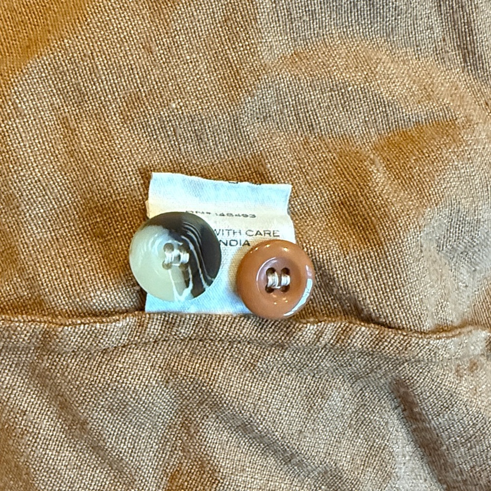 Doen Pennisula Dress Pinafore Elegant Tan/Pumpkin color with Pockets ruffles VGC - Picture 12 of 14